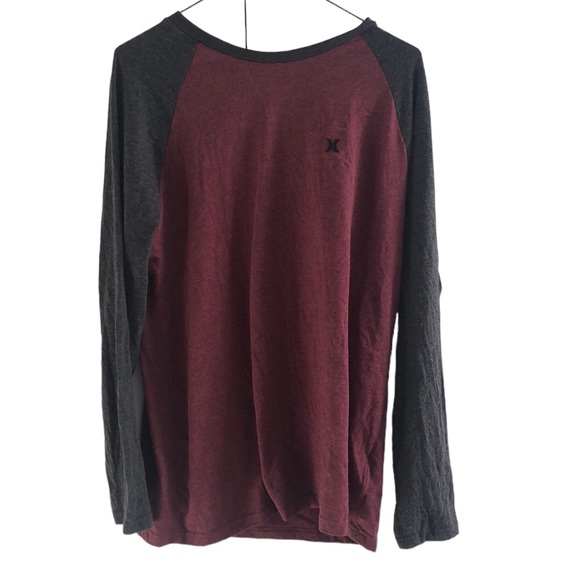 Hurley 3/4 Sleeve Baseball Shirt long Sleeve Tee in Burgundy and Gray - Picture 1 of 5